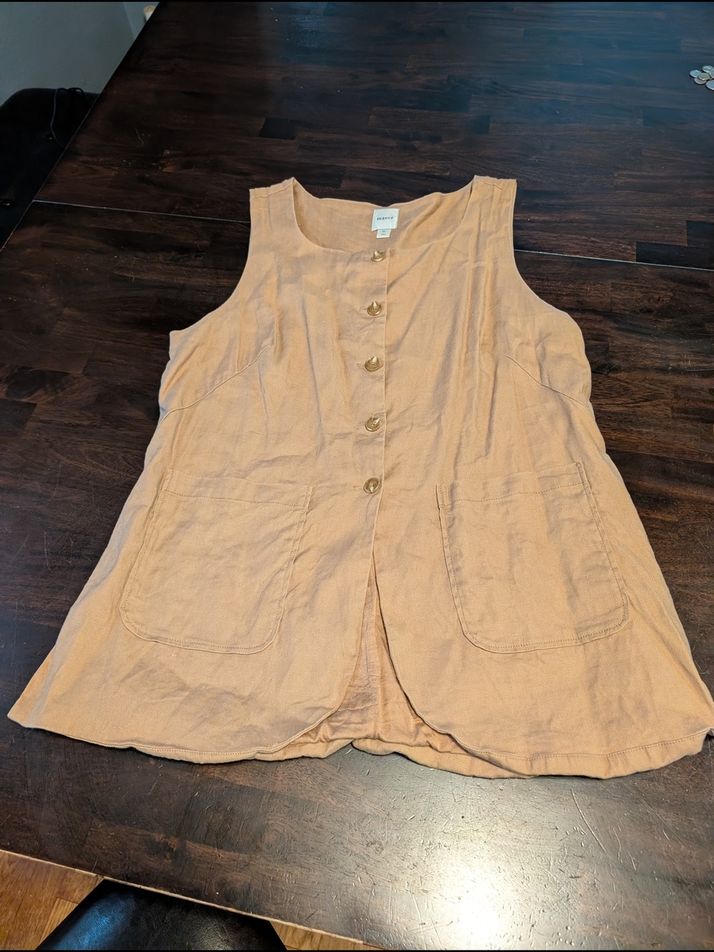 Maeve Linen Blend Sleeveless Button Tunic In Tan, Women's XL